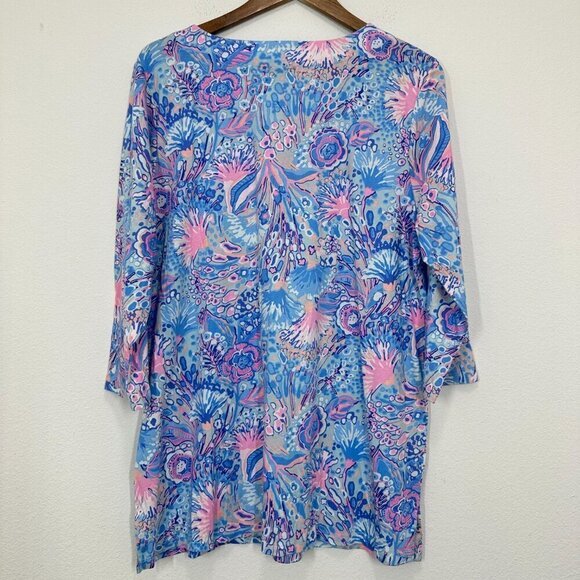 Talbots Bright Flowing Floral Lace Trim Tunic Beachy Casual Colorful Size 1X - Picture 3 of 9